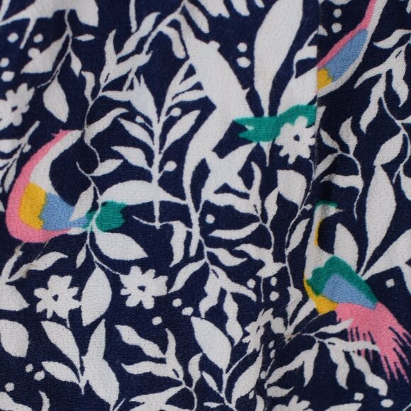 LOFT Navy Tropical Bird Print Ruffle Bright Blouse Summer Spring Lightweight - M - Picture 4 of 12